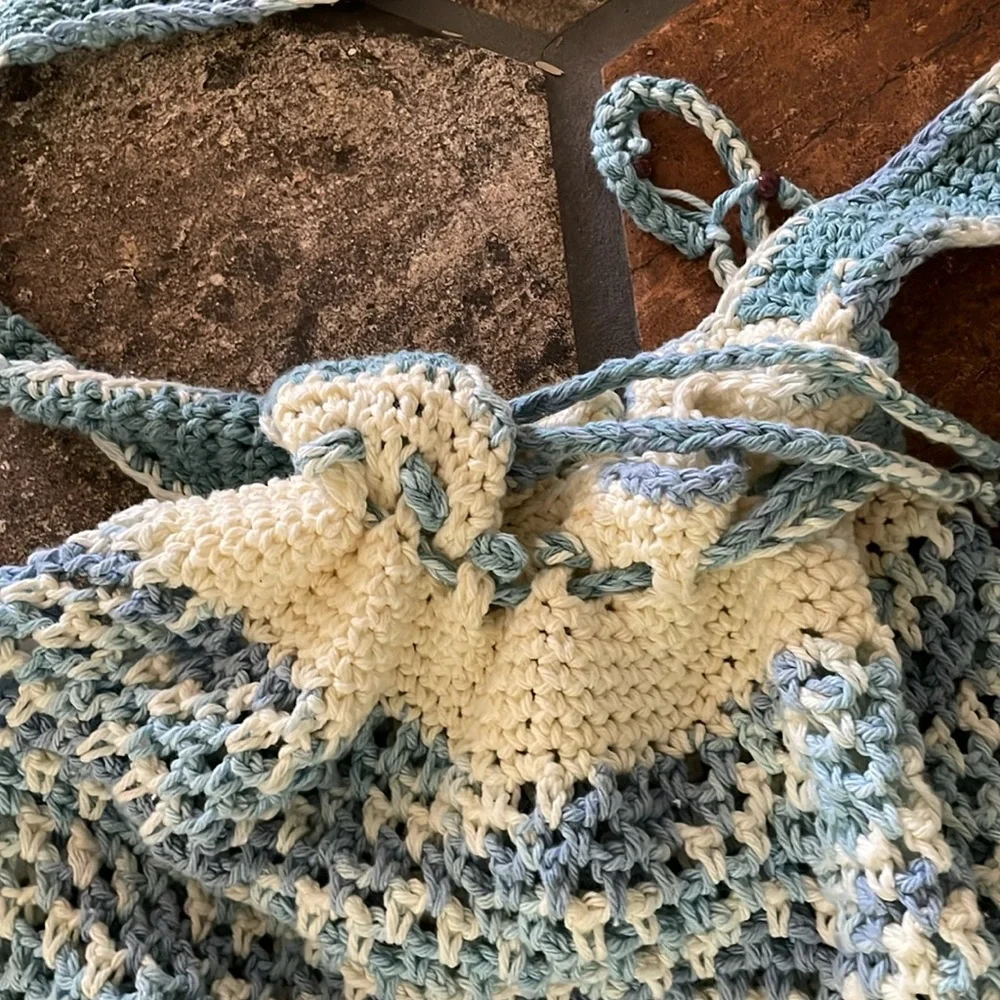 NWOT crocheted cross body bag hobo hippie carry all oversized drawstring bag